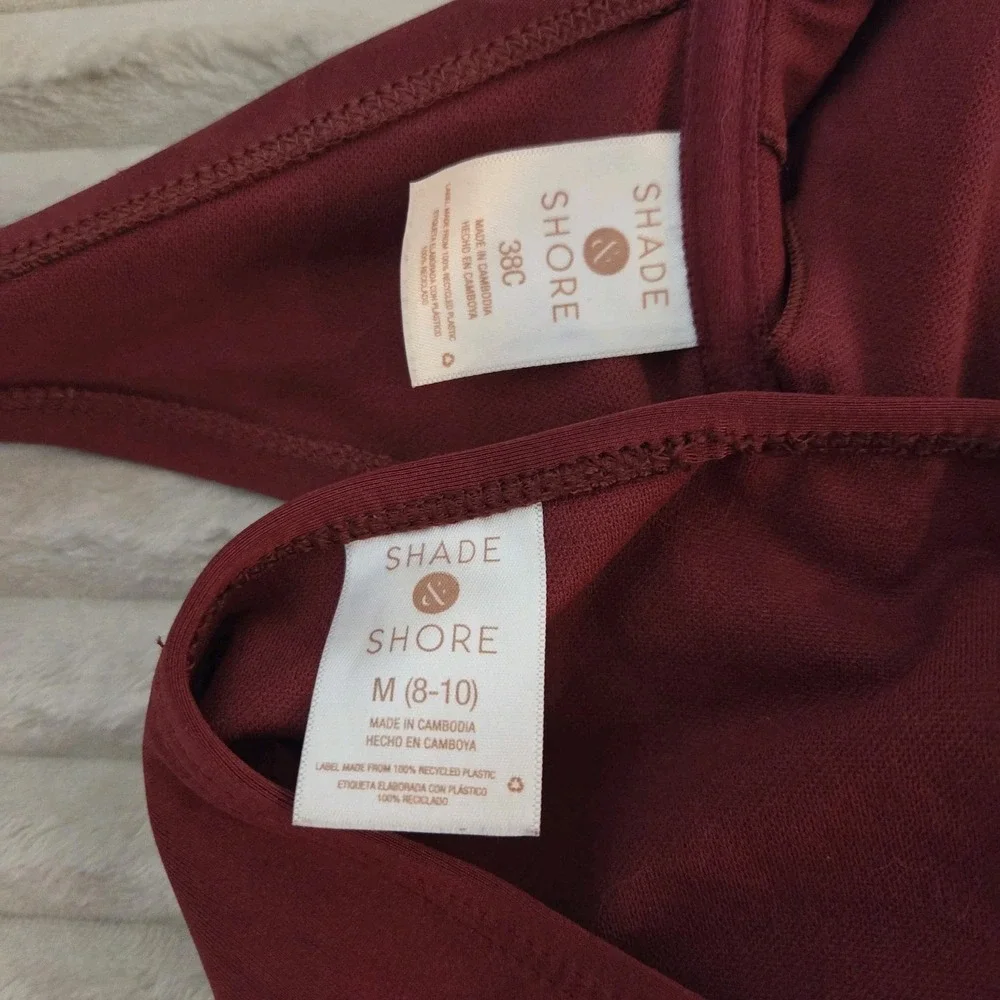 Shade & Shore Burgundy Bikini 2 pc Set Top 38C Bottom M High Waisted Underwire